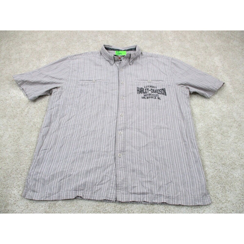 Harley Davidson Shirt Men Large Gray Casual Button Up Mechanic Motorcycle Biker